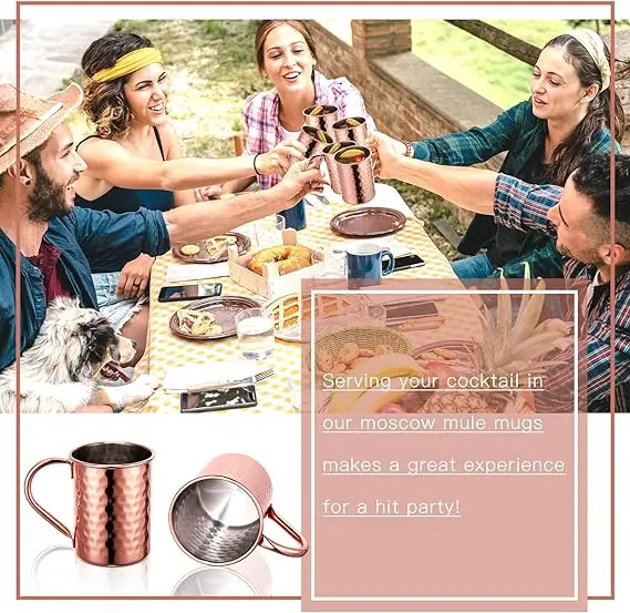 Forged Copper Mug Set with 14 Ounce Cups Suitable for Your Favorite Beverages - Keep Beverages Refrigerated and Longer