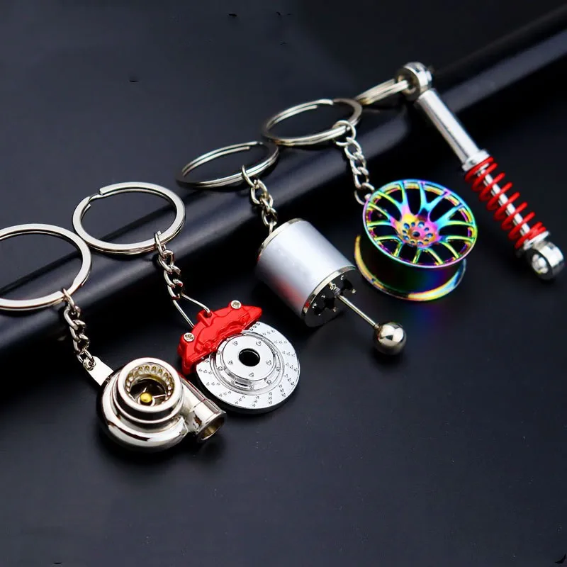 Wholesale Creative Metal Key Ring Rim Turbo Gear Brake Disc Shock Absorber Caliper Car Keychain Pendant