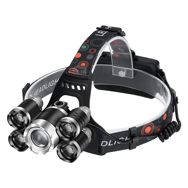 5 LED Headlight, USB Rechargeable Head Lamp Flashlight, 4 Modes Waterproof Zoomable Work Light for Outdoors, Household