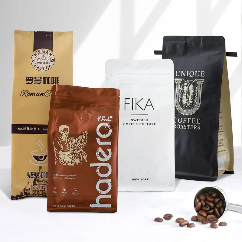 12 Oz Flat Bottom Bag Coffee Bean Bags Zipper Top Or Heat Seal Tea Coffee Packaging Bag