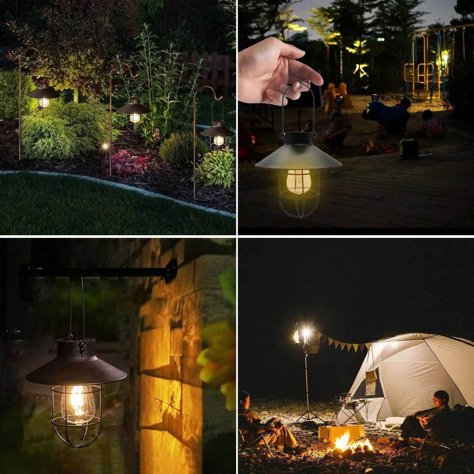 LED Solar Hanging Lights Lanterns Shepherds Hook Metal Pole with Shepherd Hook Outdoor Solar garden light