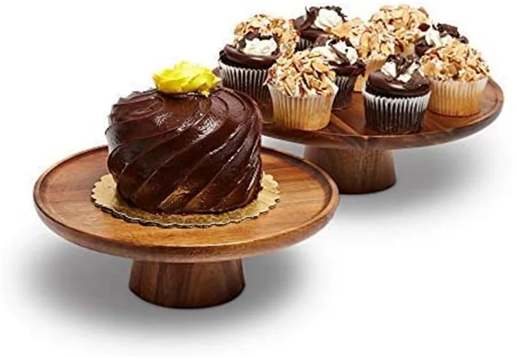 Creative Natural Customized Home Hotel Wedding Party Acacia Wooden Cake Dessert Food Display Serving Stand Plate Tray