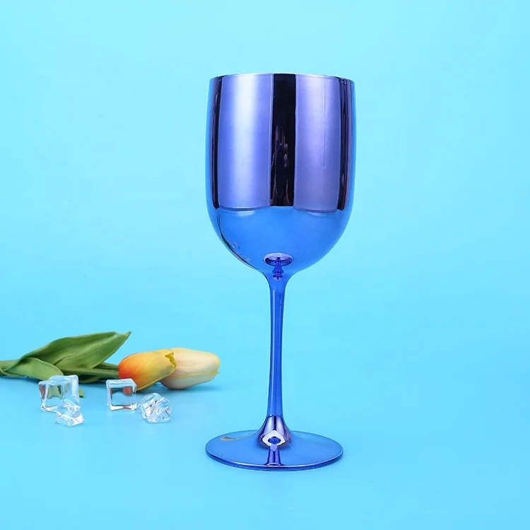 16oz Stemless Shatterproof Elegant Design Electroplated Shiny Plating Plastic Unbreakable Metallic Wine Glasses