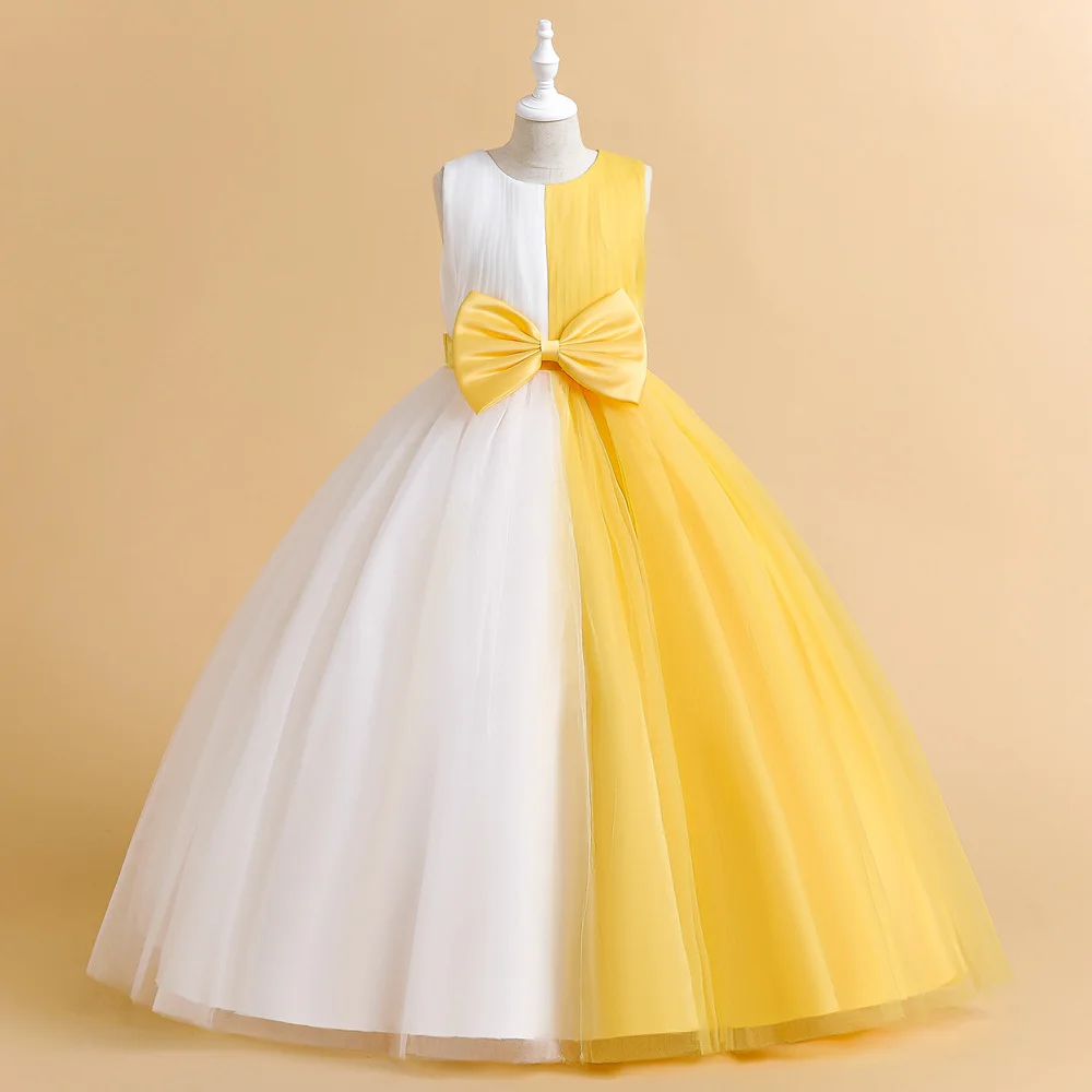 Girls Summer Princess Dress Children Piano High-End Host Dress Flower Red Kids Boutique Clothing Baby Princess Vestido De Noiva
