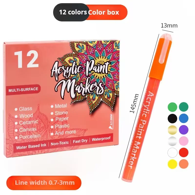 X1115 OEM Set 12 Colors Non Toxic Permanent Colored Markers Art Supplies Acrylic Paint Marker Pens For Art Paintings