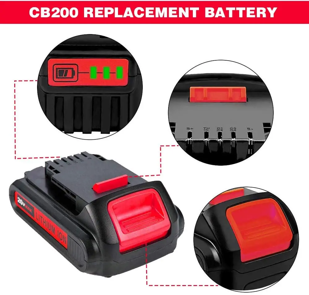 3000mAh 20V DCB201 Lithium-ion Battery Compatible with Dewalt Battery DCB200 DCB205 DCB204 DCB203