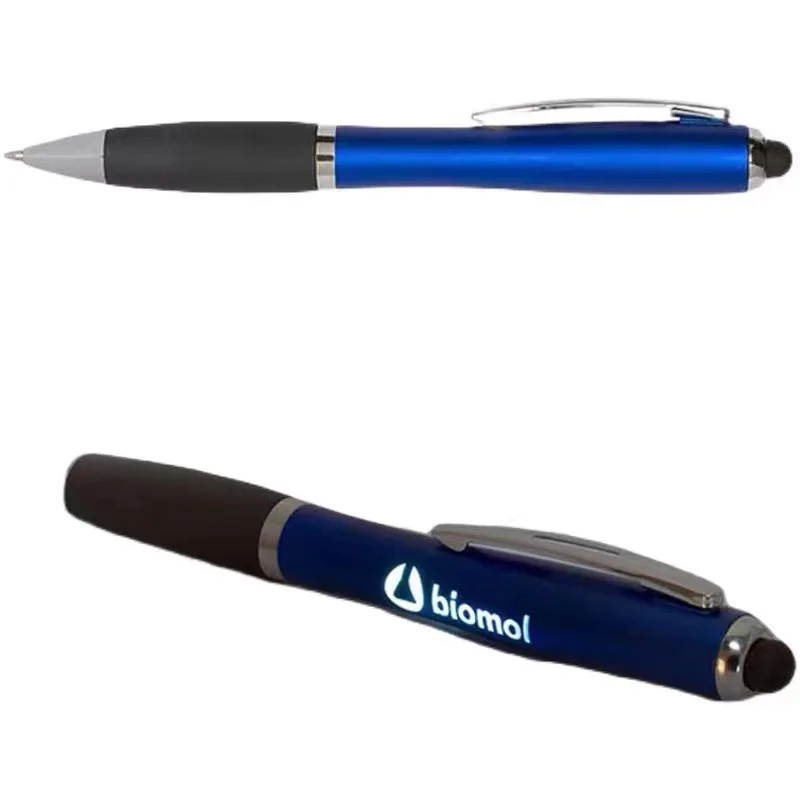 2023 hot sale 2 in 1 custom LED Glow Logo multi-function advertising cheap plastic custom logo ballpoint pen for promotion kids