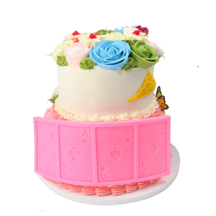 
Wholesale A Poker Cookie Chocolate Gum Paste Silicone Mold Playing Cards Cake Border Fondant Decor Mold Kitchen Baking Tool 