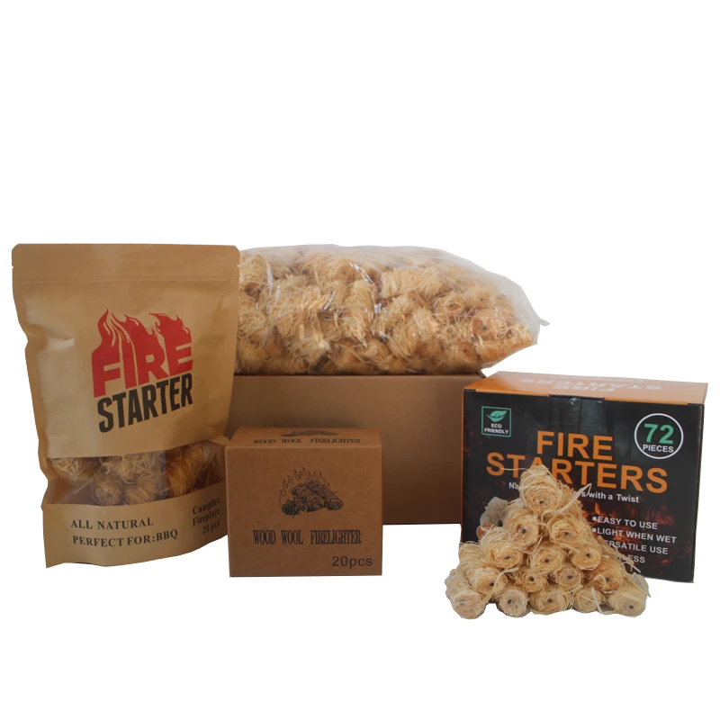 Factory Price Wholesale customized wood wool firelighter outdoor camping bonfire igniter BBQ firestarter