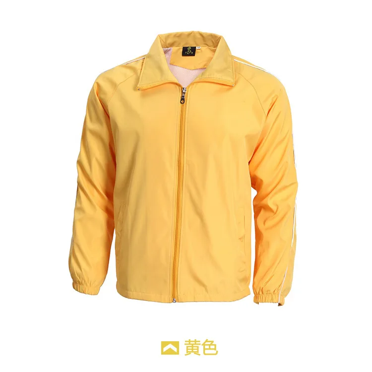 Custom logo advertising propaganda design sleeve stripes team work wind breaker express uniform unisex jacket coat