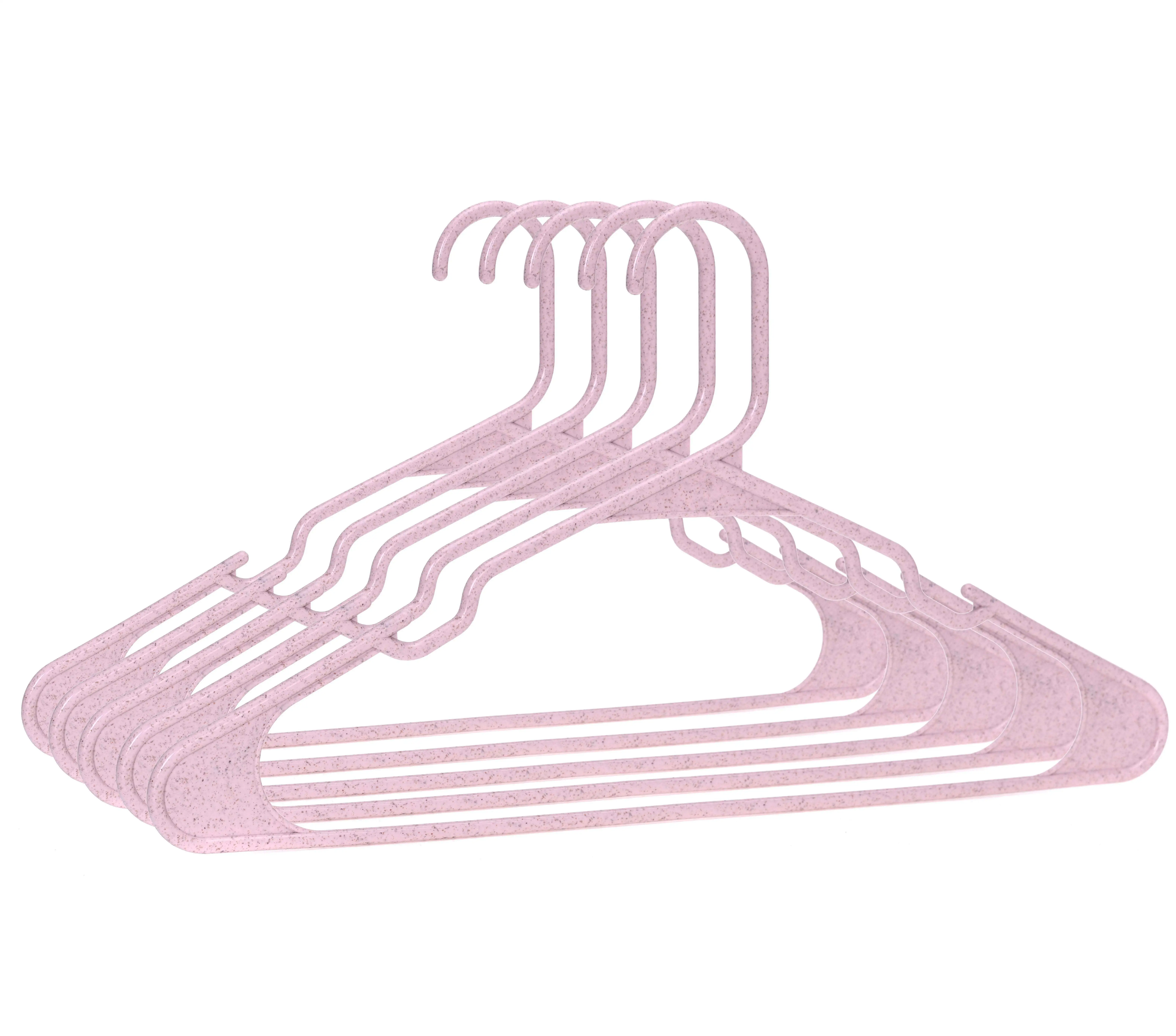 Safety durable plastic clothes hanger home use space saving wheat straw pink hangers for clothes