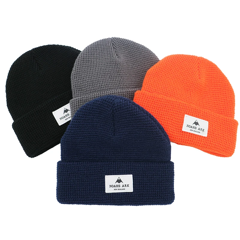 China Manufacturers Custom Embroidery Logo Private Label Acrylic Wool Winter Waffle Knit Fisherman Cuffed Beanie Hat Unisex