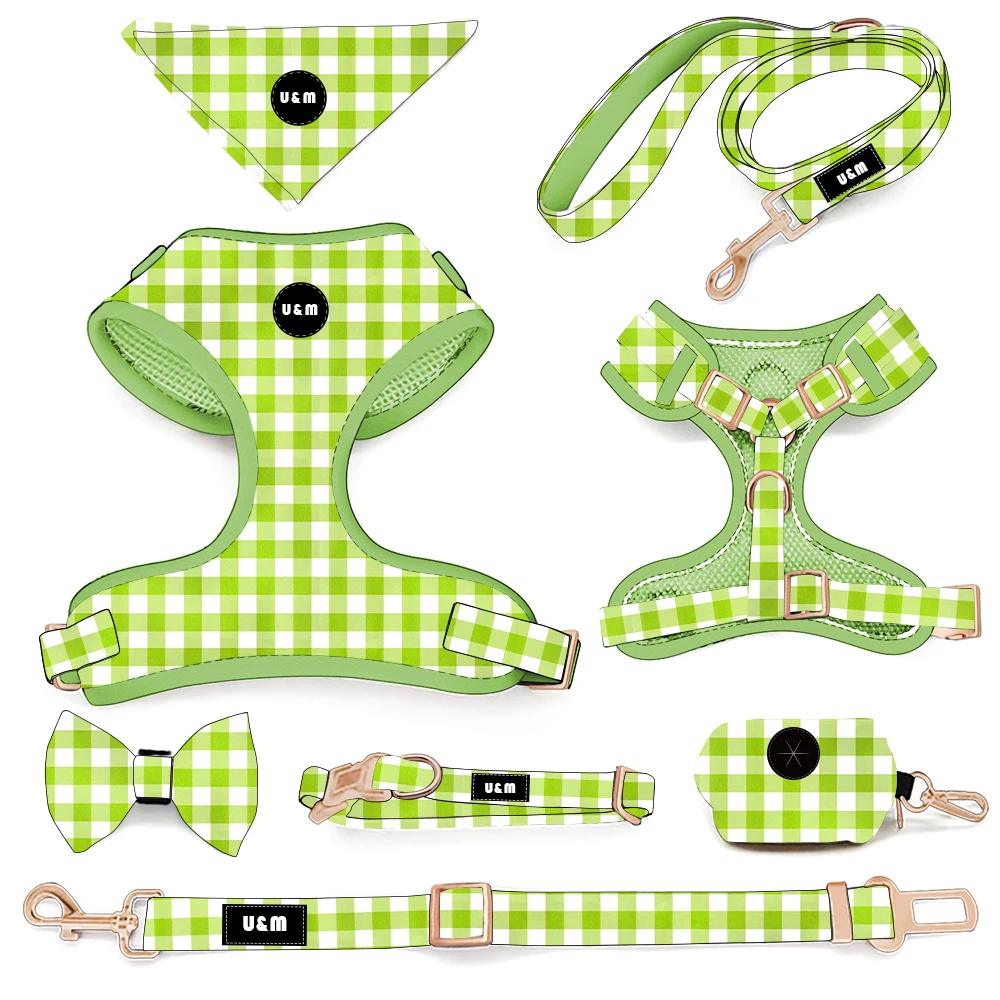 High Quality Adjustable Designer Soft Comfortable Collar Leash Neoprene Pet Dog Harness Set