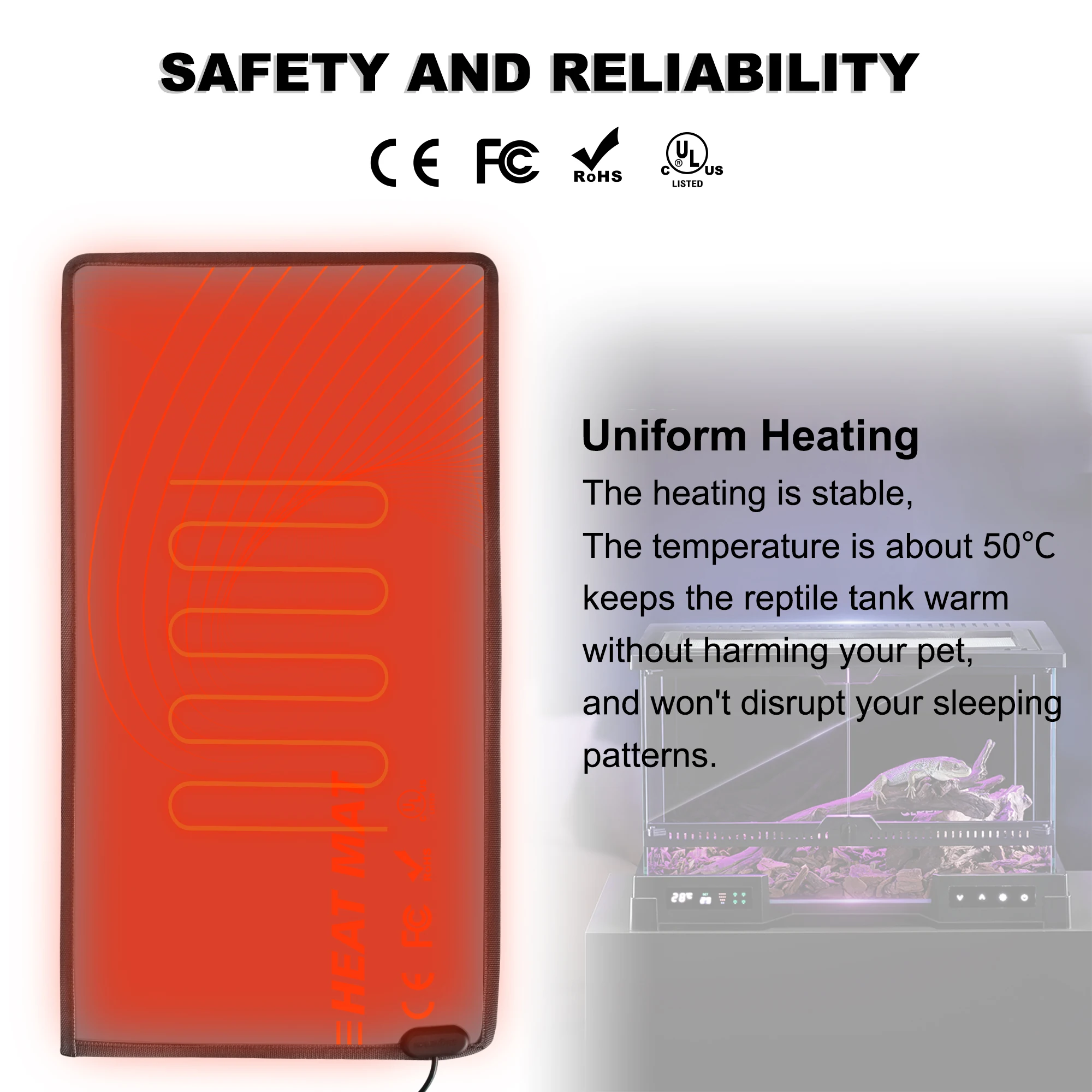 Mydays Tech Energy Efficient Waterproof Multi Functional Uniform Heating Reptile Heated Mat for Turtles Lizards Frogs