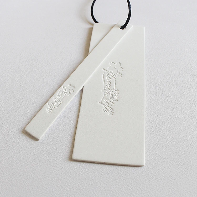 Custom Embossed Design Printing Name Logo Pure White Beige Paper Garment Hangtag Labels Custom Clothing Tags With Cotton String