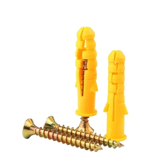 Small Yellow Plastic Expansion Plug Pipe Anchor Wall Plug Screw Nylon Expansion