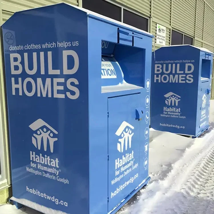 Good quality and affordable sales clothes book recycle donation bin made of steel hot sale bins