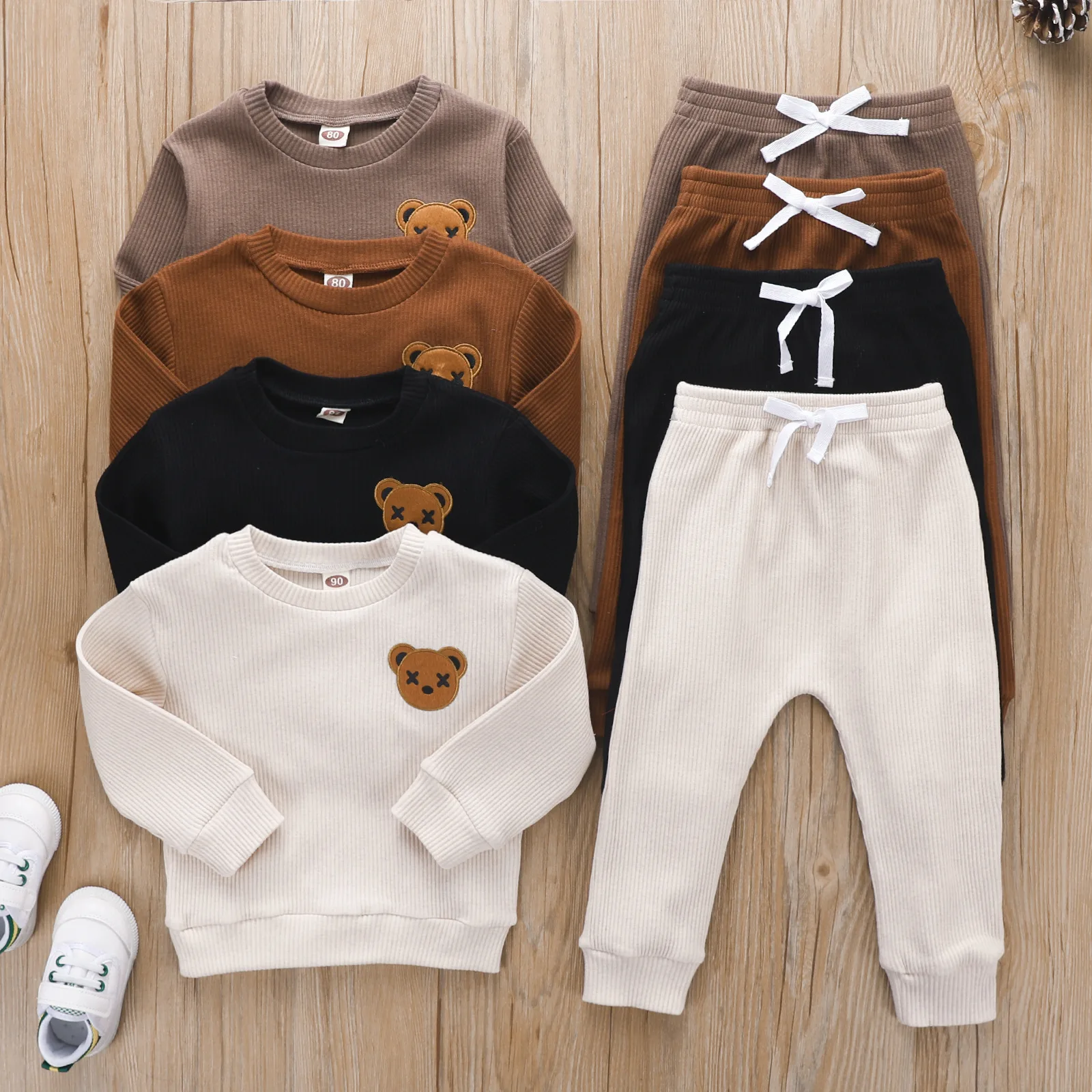 Unisex Knit Soft Cotton Baby Suits Clothes Sweat Suit 2 Piece Baby Clothing Sets For Boy and Girls
