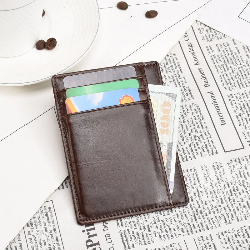 Slim Minimalist Front Pocket RFID Blocking Card Sleeve Leather Wallets for Men Women Cardholder