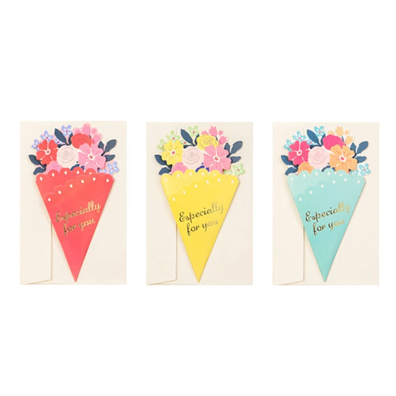 Wholesale Price Paper Card Greeting Pop up Flower Bouquet With Envelope Custom logo