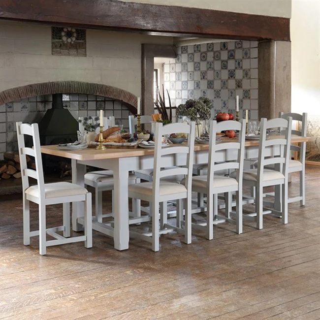 High Quality Morden Rustic Oak 220-265-310cm Extending Dining Room 10 seater Solid Luxury Wooden Dining Table