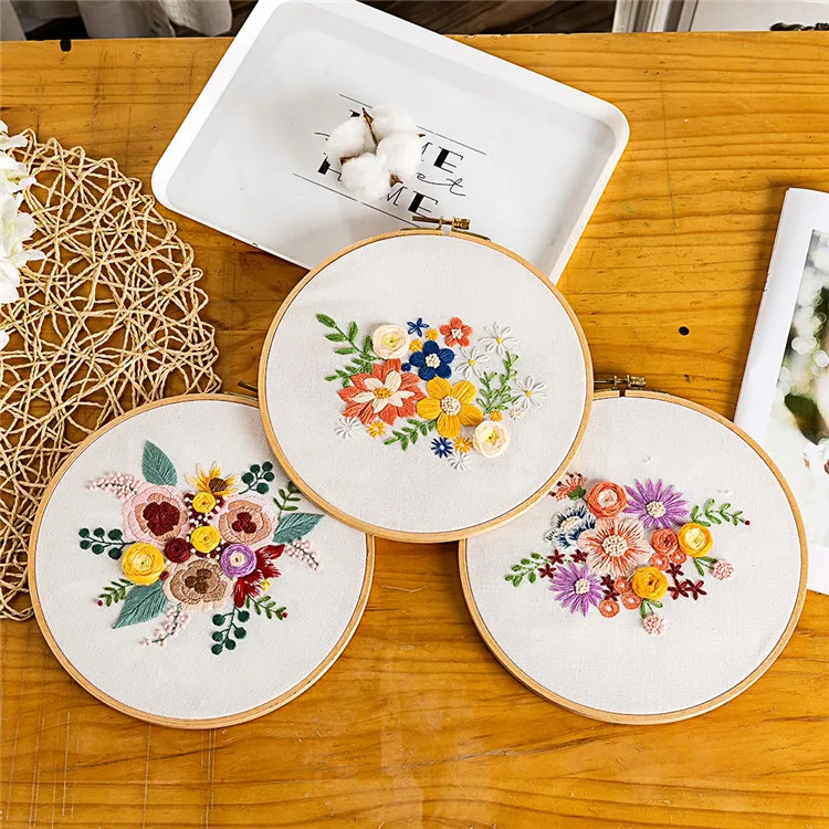 Wholesale Fashion Textile Home Decor Accessories Yellow Flowers Picture Cross Stitch Set Needlework Hand Made DIY Embroidery Kit