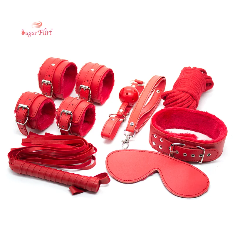 2021 Hot Selling Adult Sex Bondage Kit 7Pcs/Set Red Temptation Couple Bed Tied Bondage Set
