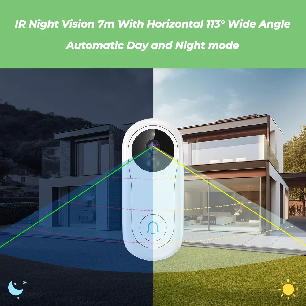 Wireless Wifi Smart Video Doorbell With 1080P HD Camera Video Door Phone With Chime Intercom Door Security Bell