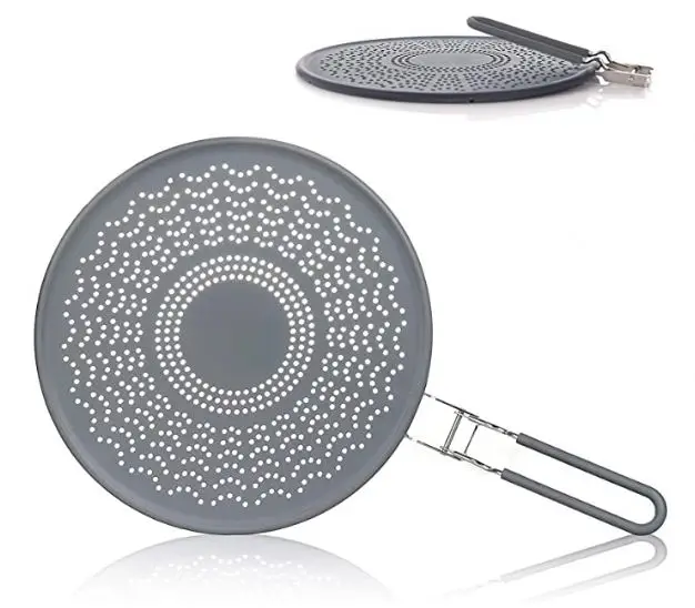 Frying Pan Grease Guard with Folding Handle Screen Cooking Splatter Silicone Splatter Screen