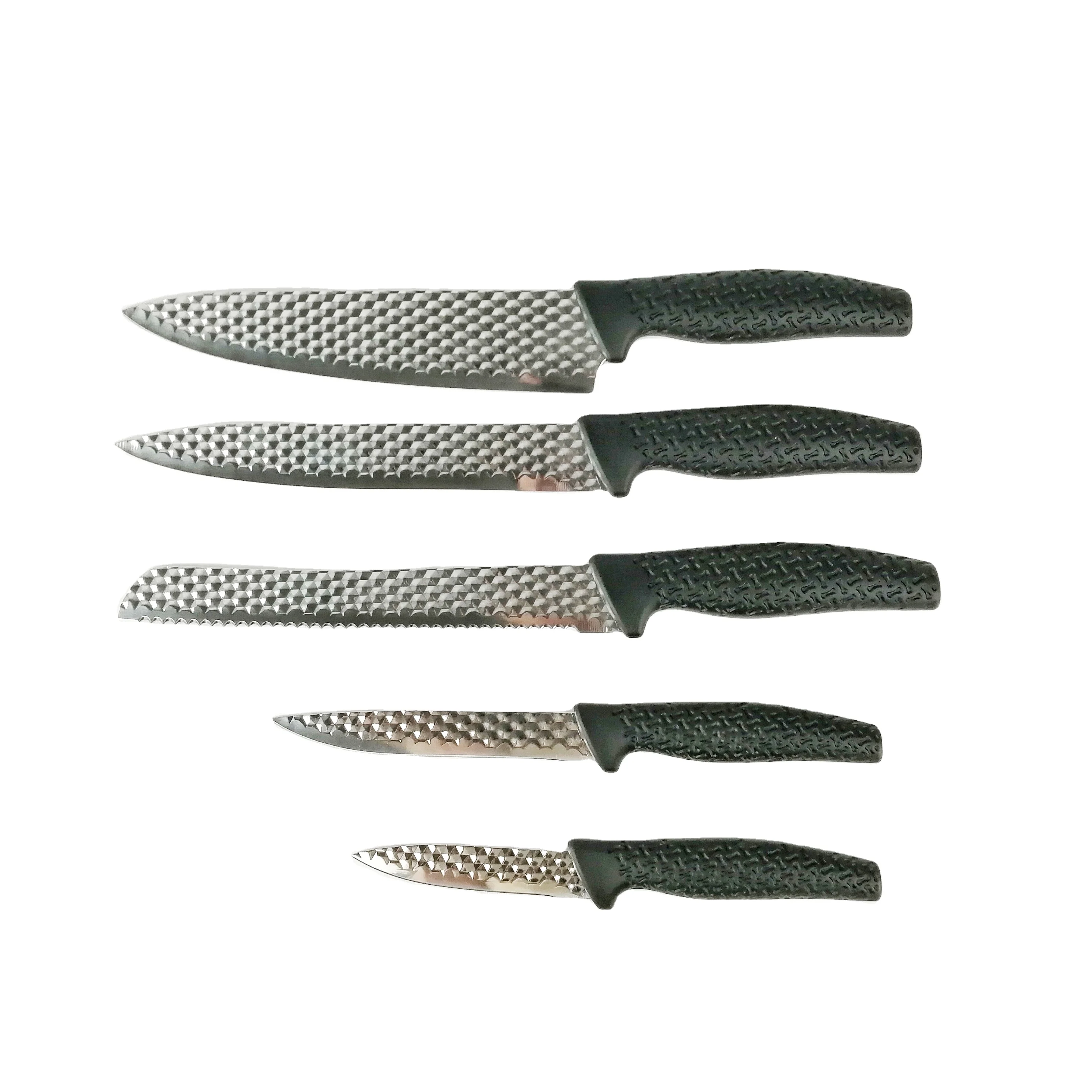 
Popular 5PCS 3D Stainless Steel Coating Knife Set with PP+TPR handle 