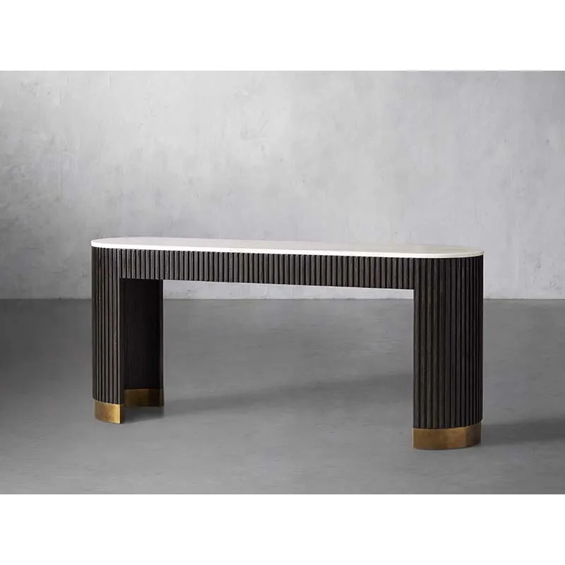 Faddish Marble Table Top Oak Wood Console Table Modern Luxury  Black Hallway Console Table