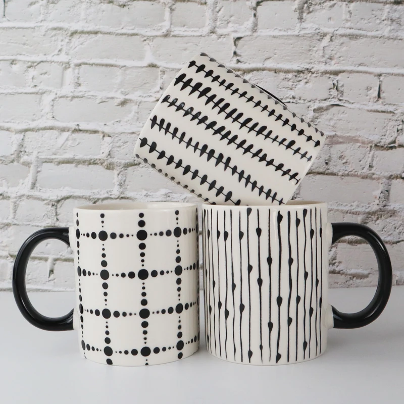 
Nordic Modern Geometric Patterns Tea Ceramic Coffee Mug Hand Painted Teacup ethiopian Coffee Cup set milk cup 