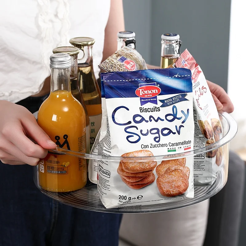 Clear plastic turntable lazy susan for kitchen food containers 3 compartment