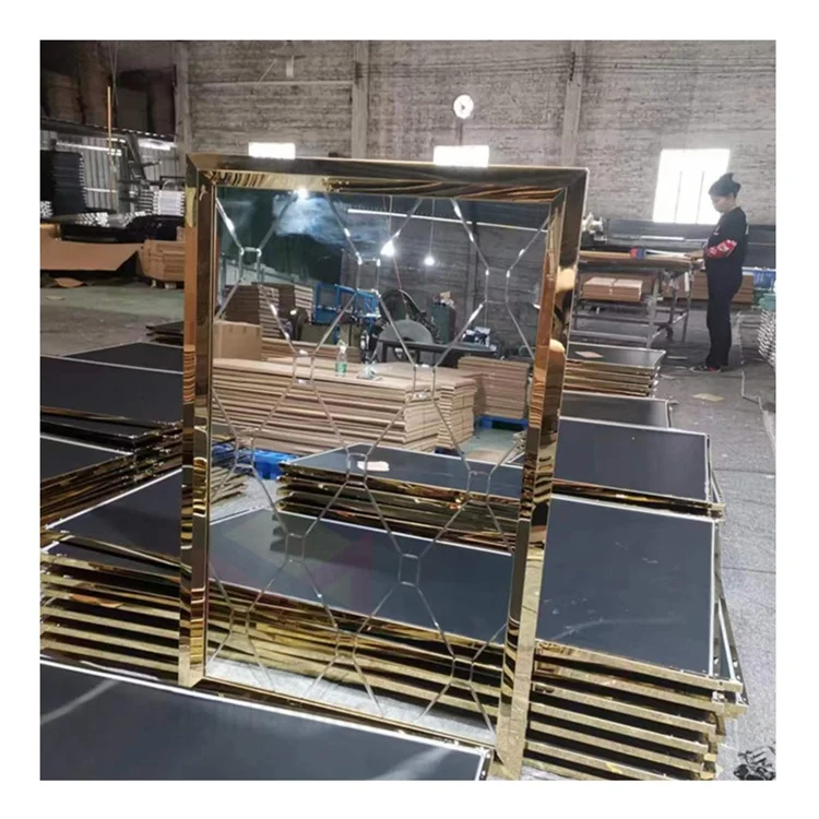 Wholesale Hotel  big size Gold Stainless Steel Frame 3D Art Wall Mirror