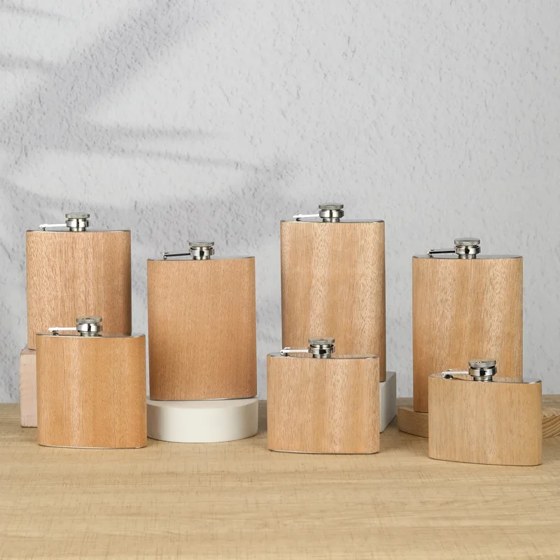 Wholesale  stainless steel flachmann vintage style wood hip flask