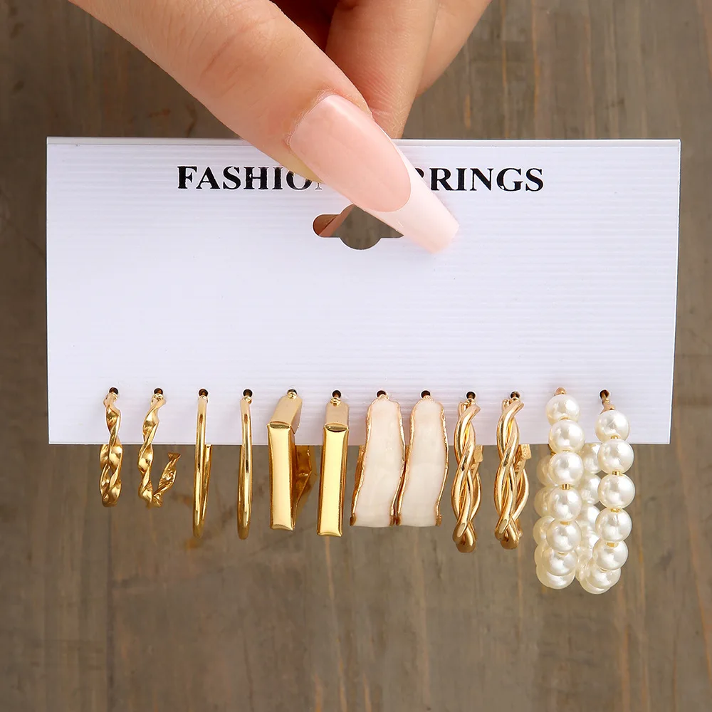 Custom Gold Statement Hoop Earrings C Shape Chain Twisted Loop 6 Pairs Earrings Kit