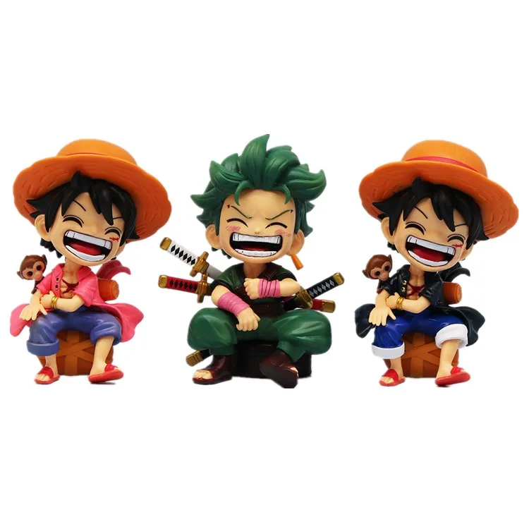 Cute Anime action figure Q version One pieces Sitting Posture action figures luffy sanji zoro figure GK Doll Model Car Ornaments