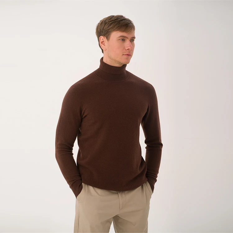 2023 Factory Price Fashion Simple Wholesale Knitted Solid Turtleneck Luxury 100 % Cashmere Sweater Men