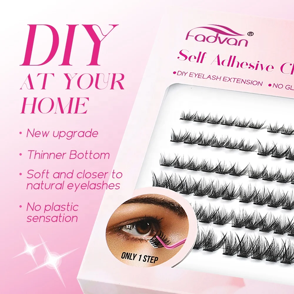 Private Label synthetic hair Segmented Eyelash Volume soft natural long  Individual Diy Self-adhesive Cluster Lashes Extensions