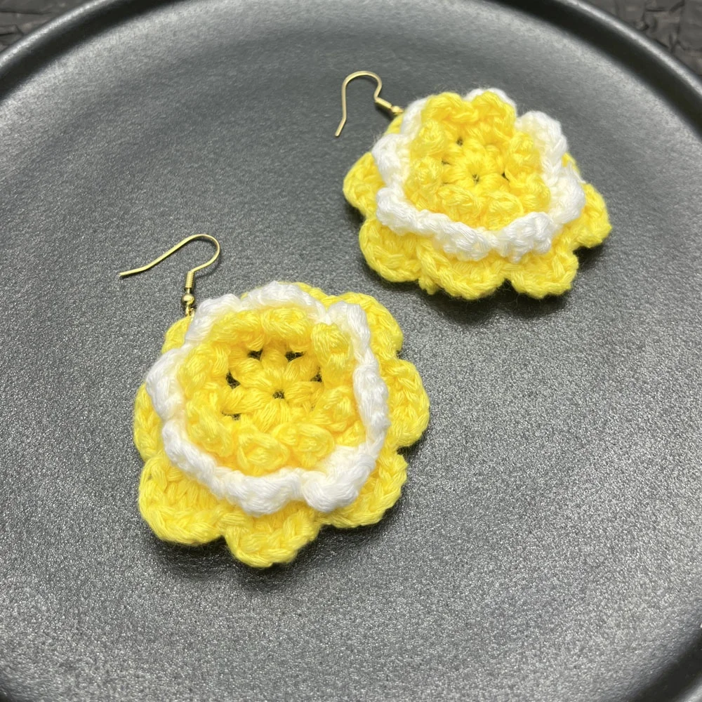 boho statement jewelry bohemian earrings for women yarn wool knitted new flower crochet earrings
