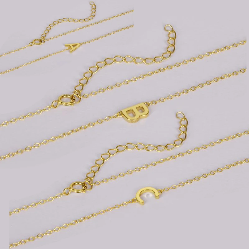 5A Zircon 925 Sterling Silver Collarbone Chain 18K Gold Plated Jewelry 26 Alphabet Initial Letter Necklace
