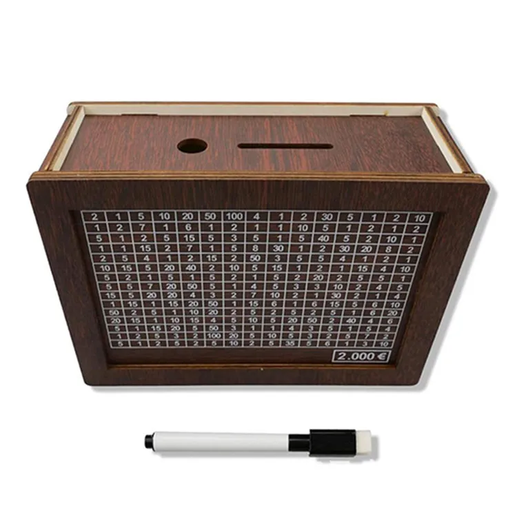 Wood Wooden Money Box Piggy Banks for Adults Paper Money Coin Savings Challenge Box with Counting Target Cash Vault
