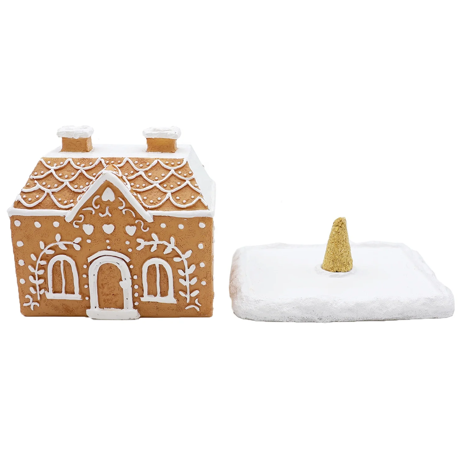 Custom original handmade new design urban home decor Christmas incense chamber polyresin gingerbread house incense cone burner