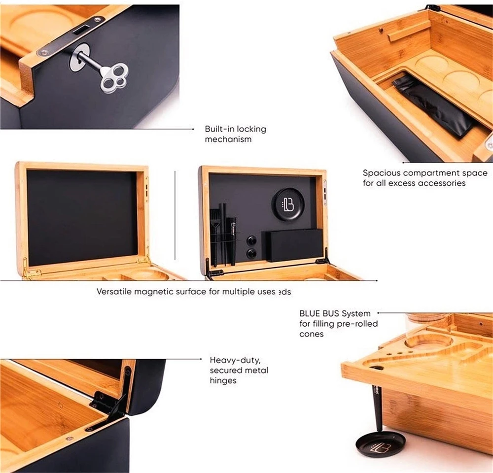Custom Combo Kit Extra Large Stash Wooden Storage Box With Rolling Tray Black Accessories