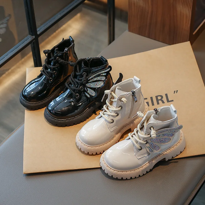 Girls Leather Boots Black White Short Boots Fashion Girls Children Leather Boots Big Pupil Hard Not Easily Deformed Shoes