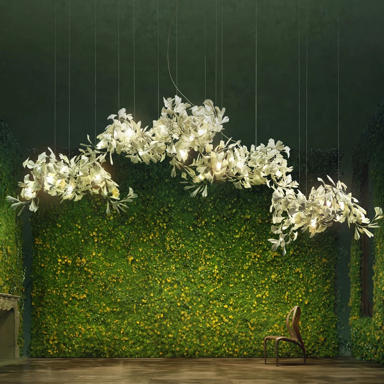 Custom Flower Ginkgo Leaf Ceramics Floral Hotel Villa Living Room Dining Room Chandelier Ceiling Luxury Pendant Light