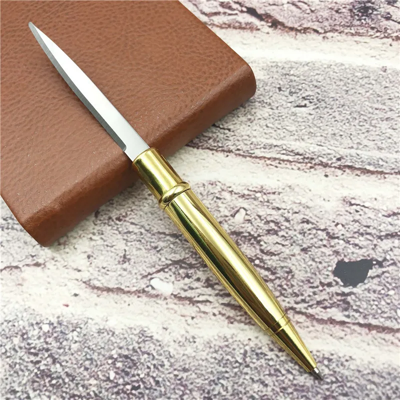 Gold hidden whole blade pen metal multi function tool pen knife pen for self defense