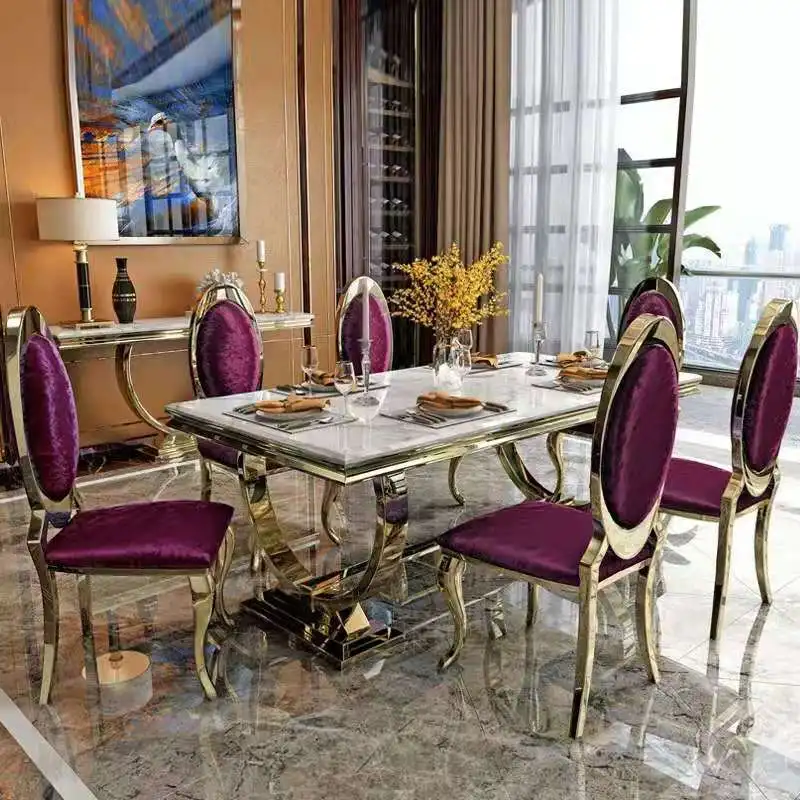 
Wholesale restaurant Stainless steel metal dining modern table wedding marble stainless steel custom dining table 