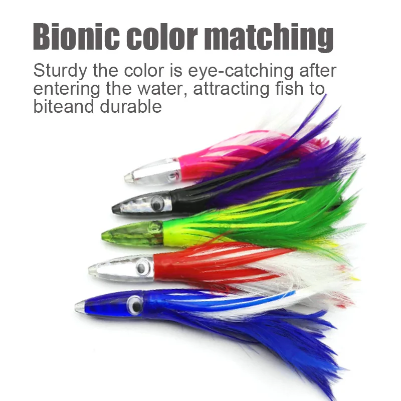 Feather Trolling Lure 14cm32g Acrylic Head Octopus Skirt Lure Marlin Tuna Bait Unrigged Trolling FIshing Lure