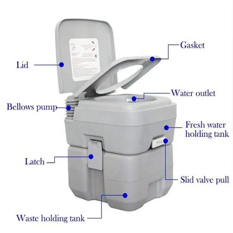 Mobile Camping Toilet Portable Travel Chemical WC Outdoor Handle Grey  Portable Flush Toilet